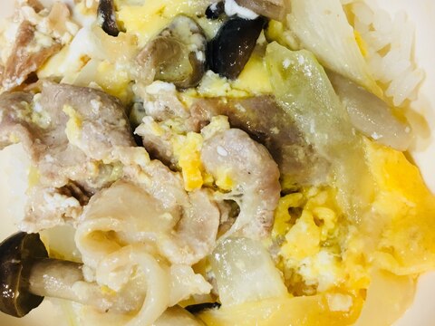 豆腐でヘルシーなカサ増し♪豚玉丼